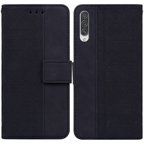 For Samsung Galaxy A50 / A30s / A50s Geometric Embossed Leather Phone Case(Black)