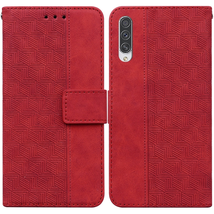 For Samsung Galaxy A50 / A30s / A50s Geometric Embossed Leather Phone Case(Red)