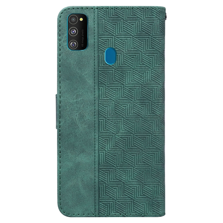 For Samsung Galaxy M30s / M21 Geometric Embossed Leather Phone Case(Green)