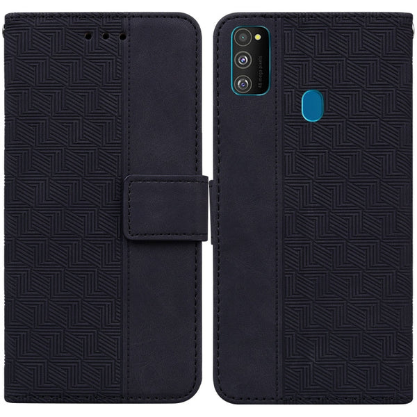 For Samsung Galaxy M30s / M21 Geometric Embossed Leather Phone Case(Black)
