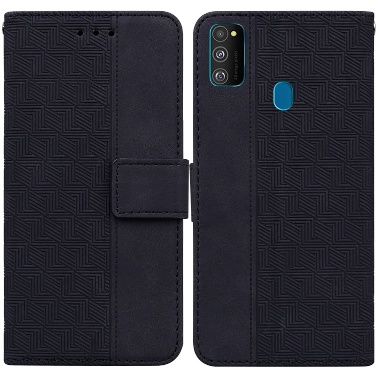 For Samsung Galaxy M30s / M21 Geometric Embossed Leather Phone Case(Black)