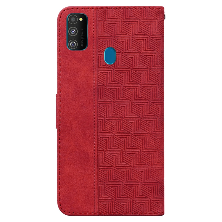 For Samsung Galaxy M30s / M21 Geometric Embossed Leather Phone Case(Red)