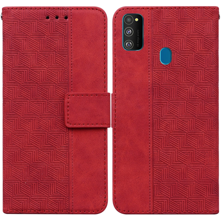 For Samsung Galaxy M30s / M21 Geometric Embossed Leather Phone Case(Red)