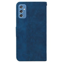 For Samsung Galaxy M52 5G Geometric Embossed Leather Phone Case(Blue)