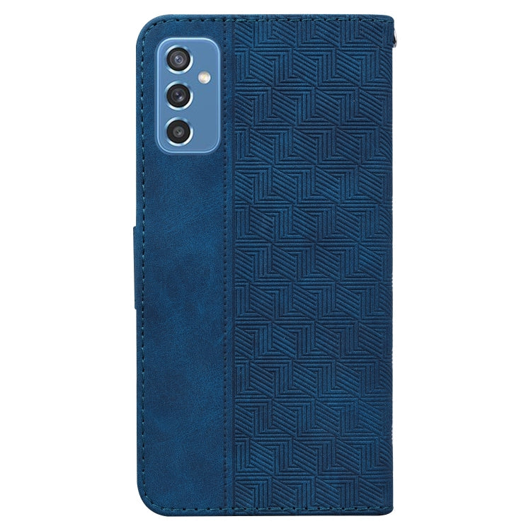 For Samsung Galaxy M52 5G Geometric Embossed Leather Phone Case(Blue)