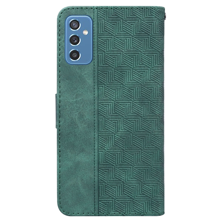 For Samsung Galaxy M52 5G Geometric Embossed Leather Phone Case(Green)
