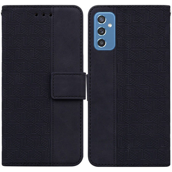 For Samsung Galaxy M52 5G Geometric Embossed Leather Phone Case(Black)