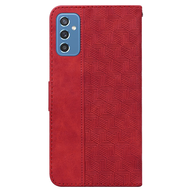 For Samsung Galaxy M52 5G Geometric Embossed Leather Phone Case(Red)