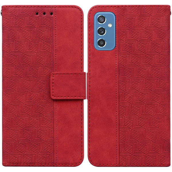 For Samsung Galaxy M52 5G Geometric Embossed Leather Phone Case(Red)
