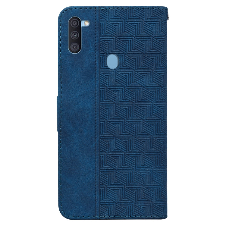 For Samsung Galaxy A11 / M11 EU Version Geometric Embossed Leather Phone Case(Blue)