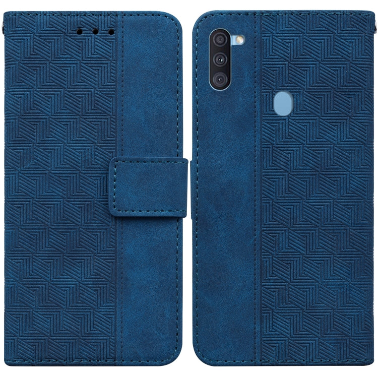 For Samsung Galaxy A11 / M11 EU Version Geometric Embossed Leather Phone Case(Blue)