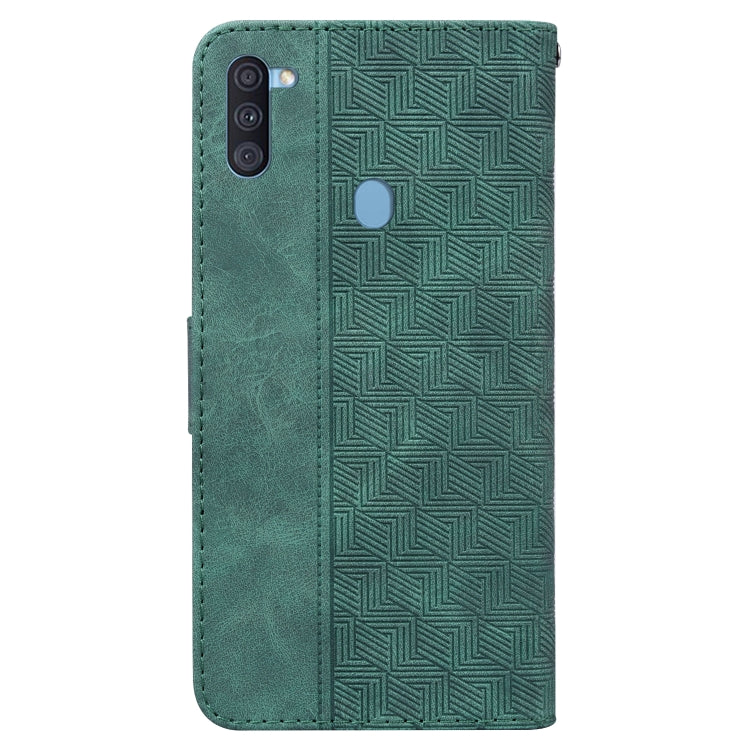 For Samsung Galaxy A11 / M11 EU Version Geometric Embossed Leather Phone Case(Green)