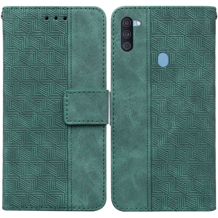 For Samsung Galaxy A11 / M11 EU Version Geometric Embossed Leather Phone Case(Green)