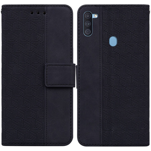 For Samsung Galaxy A11 / M11 EU Version Geometric Embossed Leather Phone Case(Black)