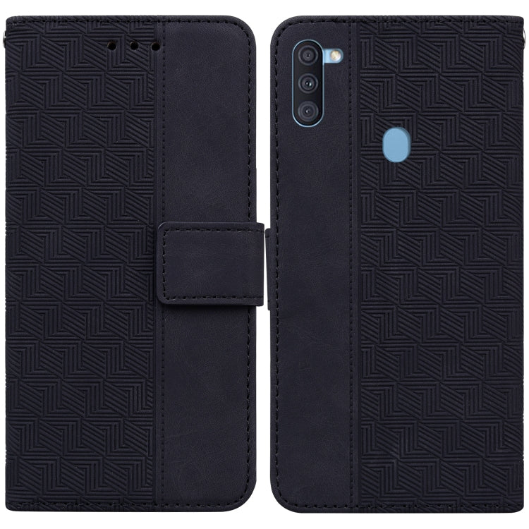 For Samsung Galaxy A11 / M11 EU Version Geometric Embossed Leather Phone Case(Black)