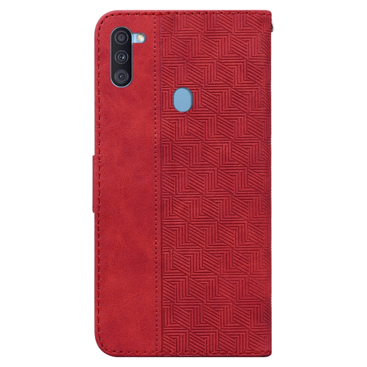 For Samsung Galaxy A11 / M11 EU Version Geometric Embossed Leather Phone Case(Red)