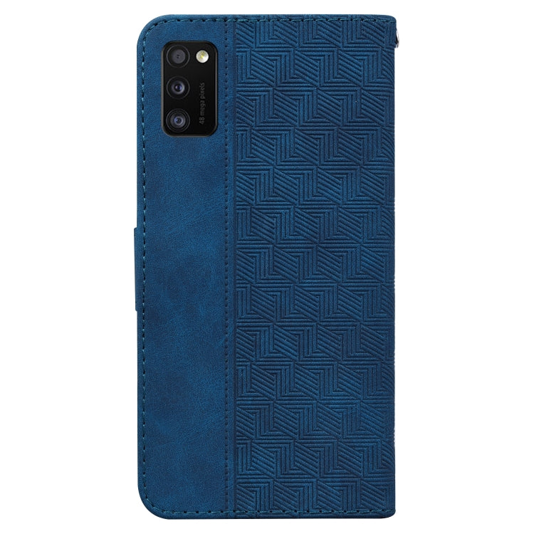 For Samsung Galaxy A41 Geometric Embossed Leather Phone Case(Blue)