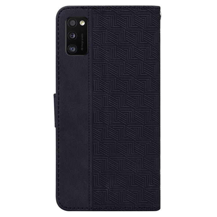 For Samsung Galaxy A41 Geometric Embossed Leather Phone Case(Black)
