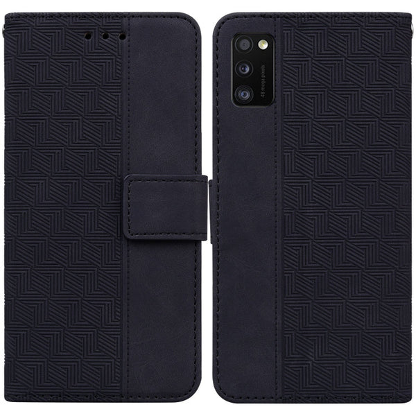 For Samsung Galaxy A41 Geometric Embossed Leather Phone Case(Black)