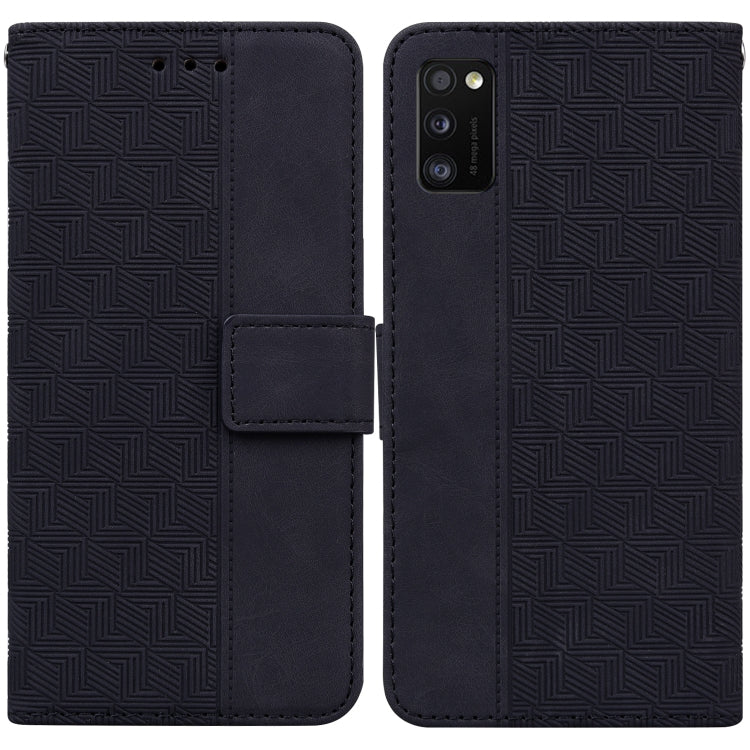 For Samsung Galaxy A41 Geometric Embossed Leather Phone Case(Black)