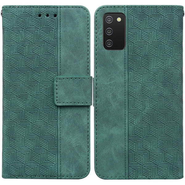 For Samsung Galaxy A02s 164.2mm US Version Geometric Embossed Leather Phone Case(Green)