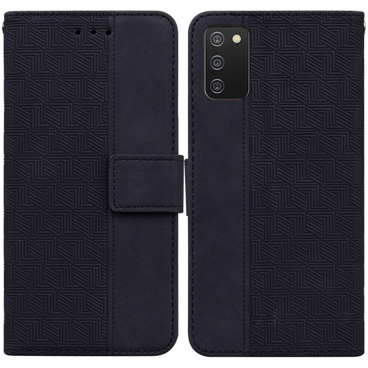 For Samsung Galaxy A02s 164.2mm US Version Geometric Embossed Leather Phone Case(Black)