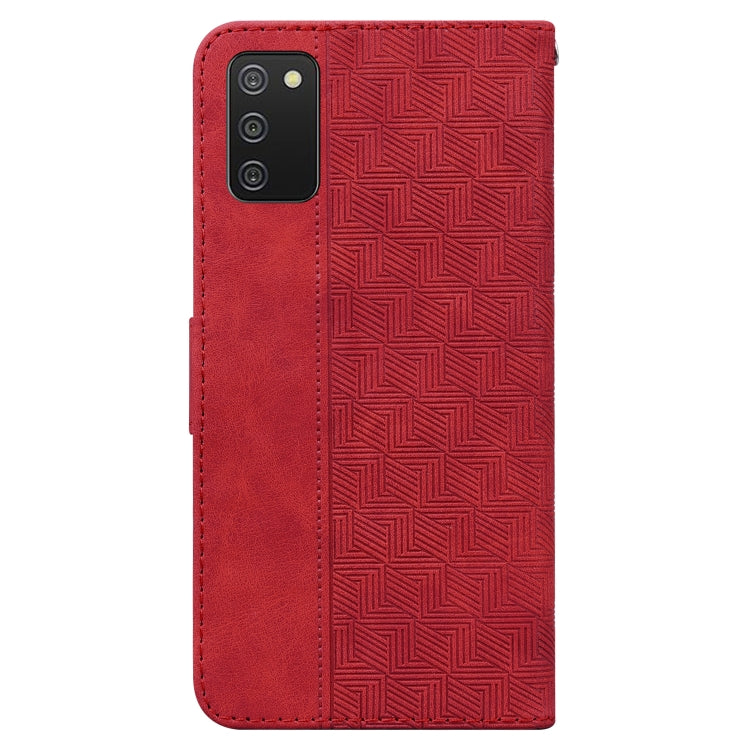 For Samsung Galaxy A02s 166.5mm EU Version Geometric Embossed Leather Phone Case(Red)