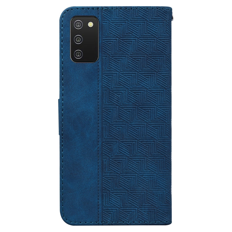 For Samsung Galaxy A03s 164.2mm US Version Geometric Embossed Leather Phone Case(Blue)