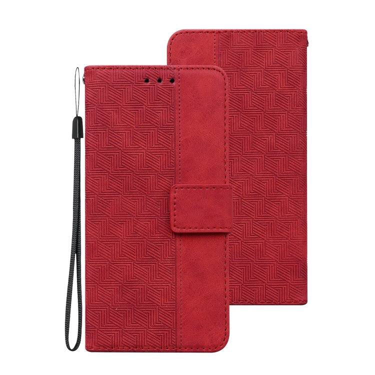 For Samsung Galaxy A03s 164.2mm US Version Geometric Embossed Leather Phone Case(Red)