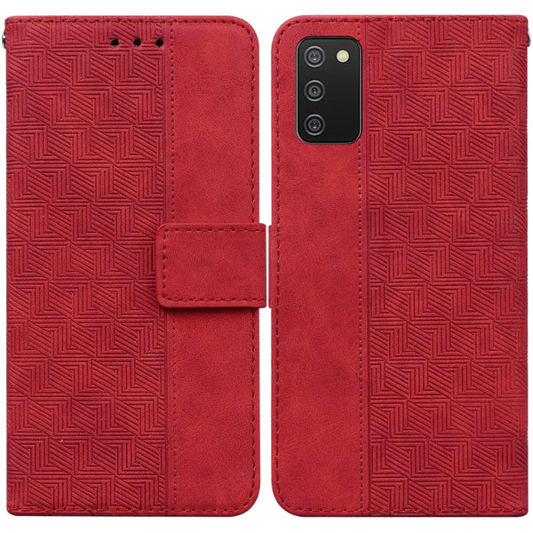 For Samsung Galaxy A03s 164.2mm US Version Geometric Embossed Leather Phone Case(Red)