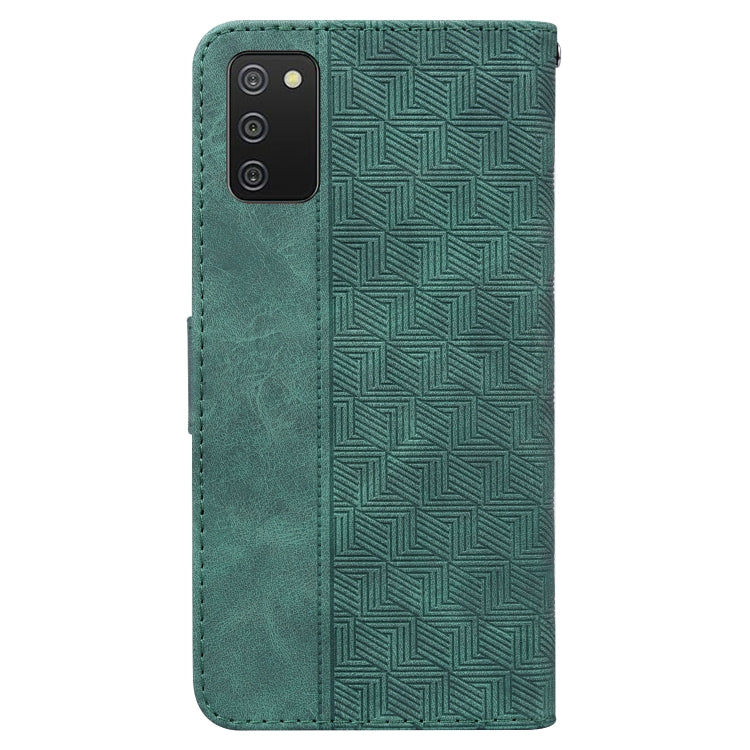 For Samsung Galaxy A03s 166.5mm EU Version Geometric Embossed Leather Phone Case(Green)