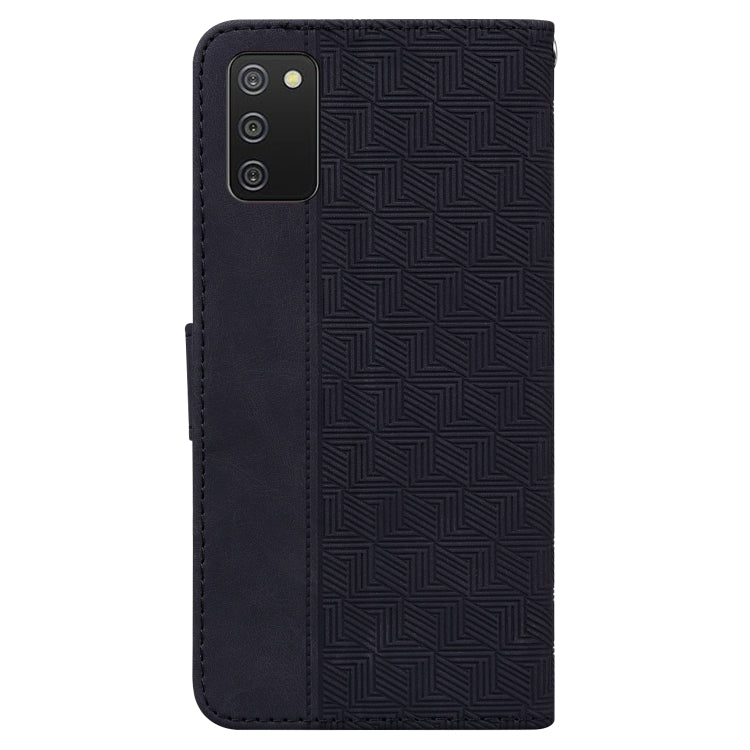 For Samsung Galaxy A03s 166.5mm EU Version Geometric Embossed Leather Phone Case(Black)