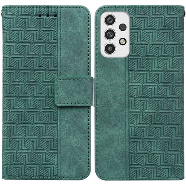 For Samsung Galaxy A23 Geometric Embossed Leather Phone Case(Green)