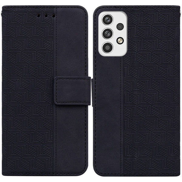 For Samsung Galaxy A23 Geometric Embossed Leather Phone Case(Black)