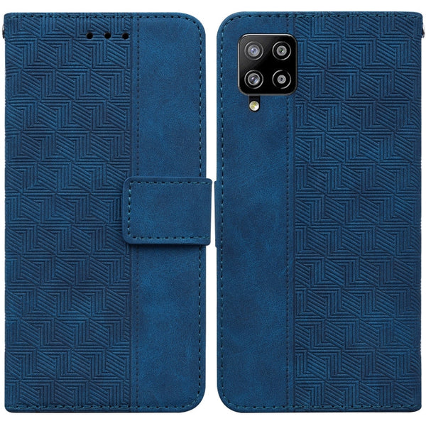 For Samsung Galaxy M42 5G Geometric Embossed Leather Phone Case(Blue)