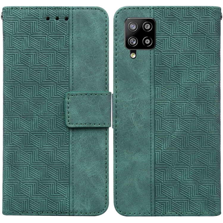 For Samsung Galaxy M42 5G Geometric Embossed Leather Phone Case(Green)