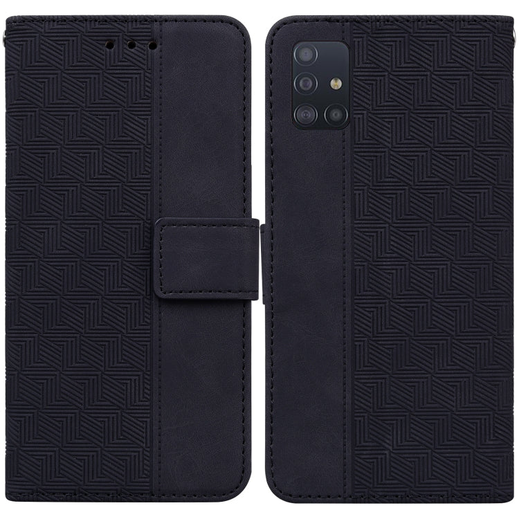 For Samsung Galaxy A51 Geometric Embossed Leather Phone Case(Black)