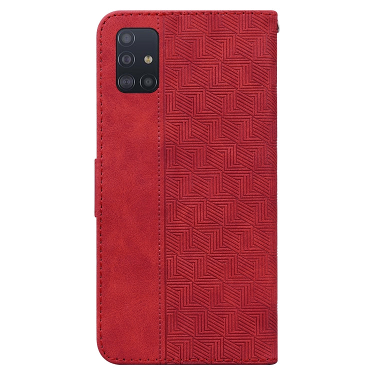 For Samsung Galaxy A51 Geometric Embossed Leather Phone Case(Red)