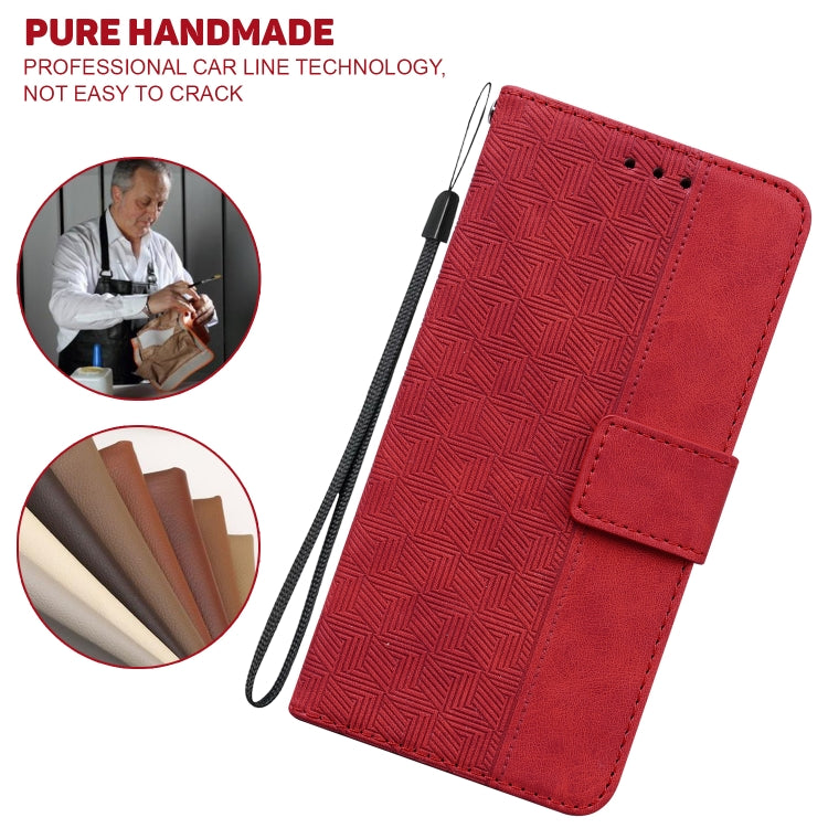 For Samsung Galaxy A51 Geometric Embossed Leather Phone Case(Red)