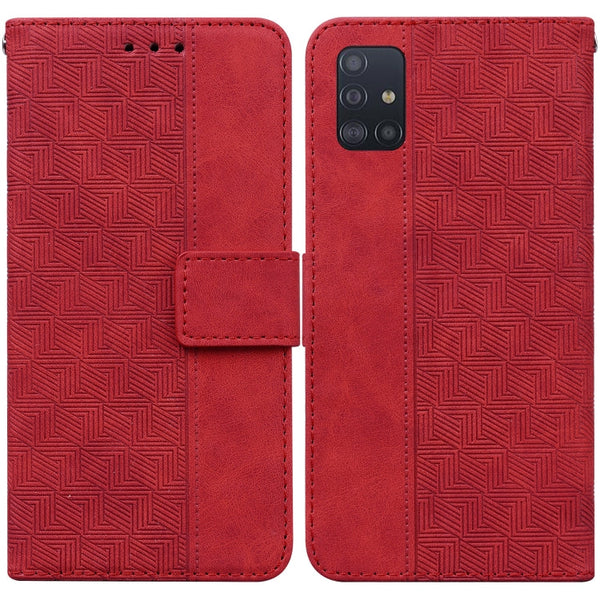 For Samsung Galaxy A51 Geometric Embossed Leather Phone Case(Red)