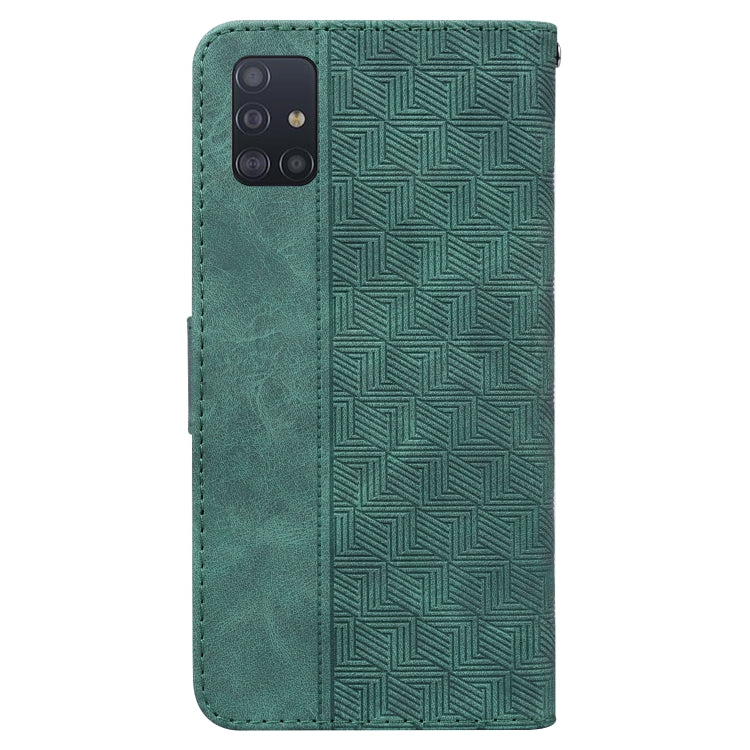 For Samsung Galaxy A51 5G Geometric Embossed Leather Phone Case(Green)