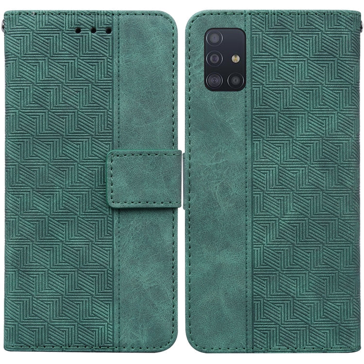 For Samsung Galaxy A51 5G Geometric Embossed Leather Phone Case(Green)