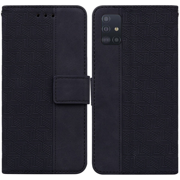 For Samsung Galaxy A51 5G Geometric Embossed Leather Phone Case(Black)
