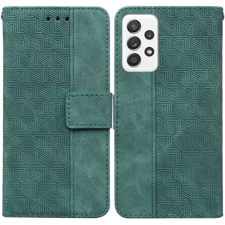 For Samsung Galaxy A52 4G / 5G Geometric Embossed Leather Phone Case(Green)