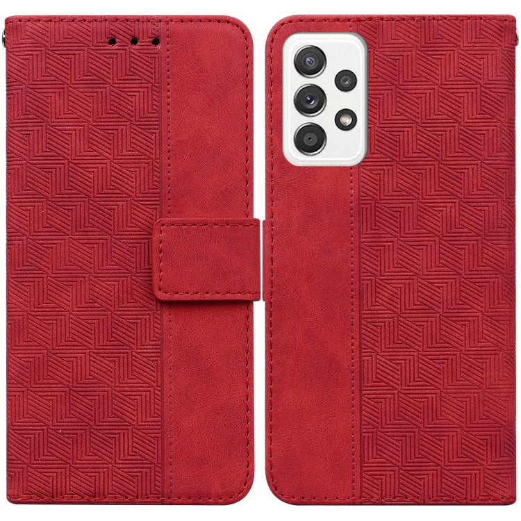 For Samsung Galaxy A52 4G / 5G Geometric Embossed Leather Phone Case(Red)