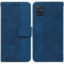 For Samsung Galaxy A71 Geometric Embossed Leather Phone Case(Blue)