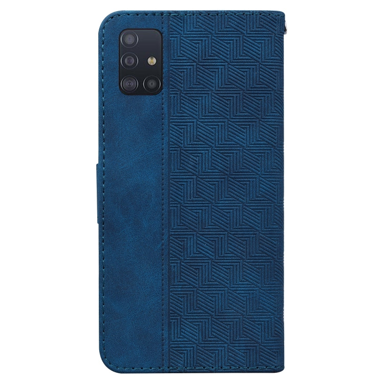 For Samsung Galaxy A71 5G Geometric Embossed Leather Phone Case(Blue)