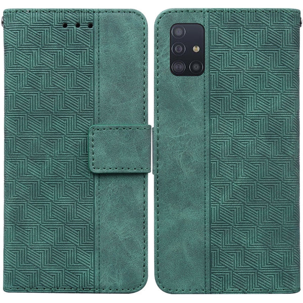 For Samsung Galaxy A71 5G Geometric Embossed Leather Phone Case(Green)
