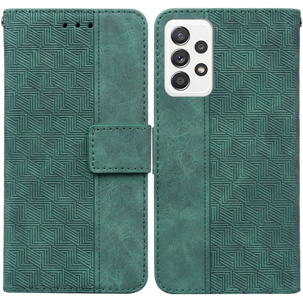 For Samsung Galaxy A72 4G / 5G Geometric Embossed Leather Phone Case(Green)