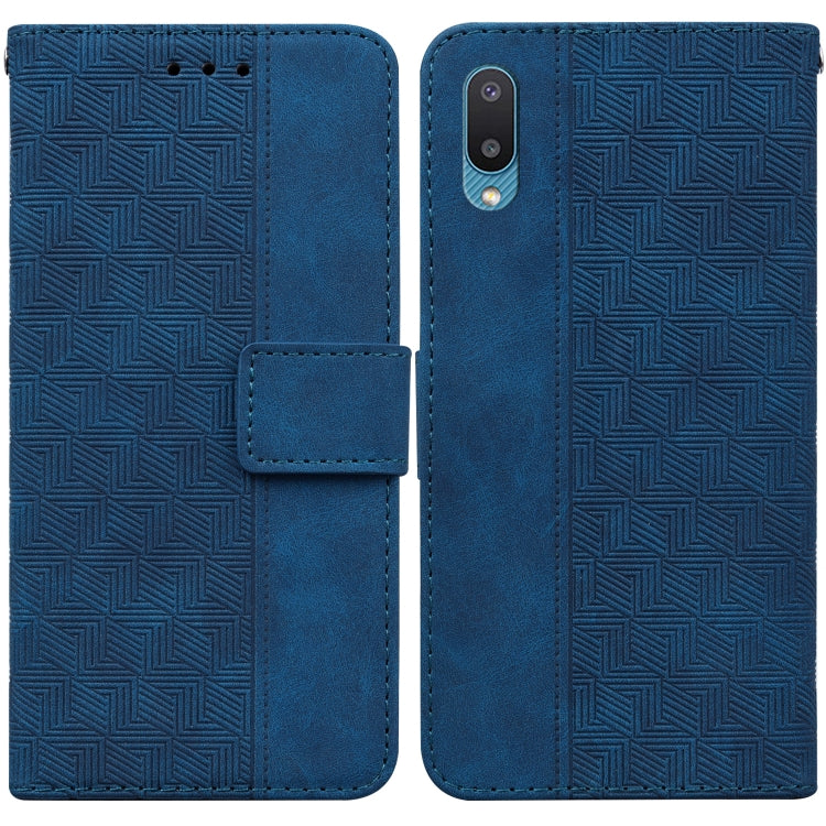 For Samsung Galaxy A02 / M02 Indian Version Geometric Embossed Leather Phone Case(Blue)